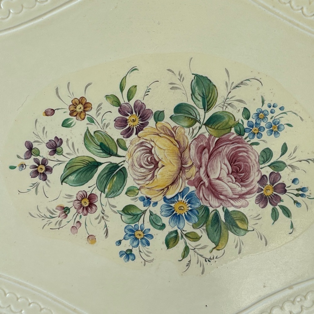 Vintage Florence Italy Firenze Decor Tray Hand Painted Flowers 17"x12” - Picture 3 of 7